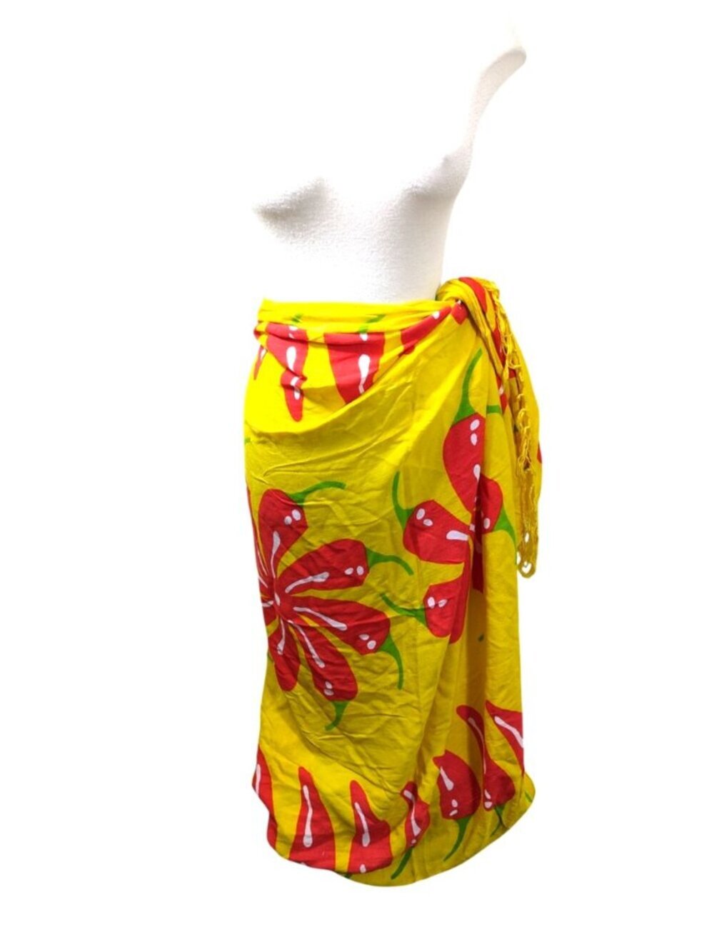 Womens Swim Cover Up Sarong Beach Wrap Scarf Spicy Chilli Peppers Cotton Fringe